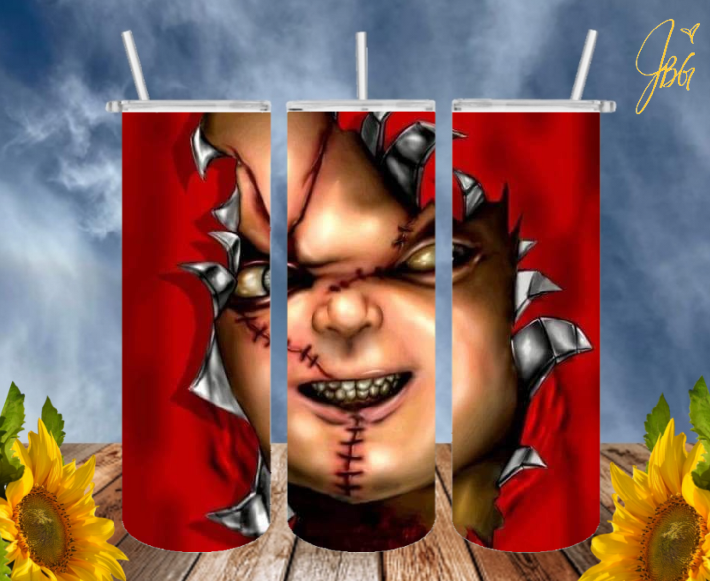 CHUCKY 20 Oz Tumbler with 1 Lid, 2 Straws and 1 Straw Cleaner. FREE SHIPPING. Stainless Steel. Sublimation Tumbler Cup.