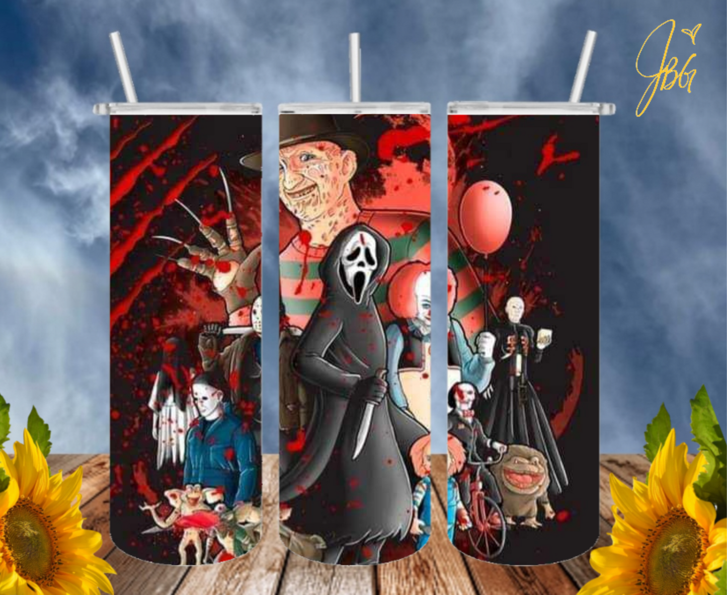 FREDDY KRUEGER 20 Oz Tumbler with 1 Lid, 2 Straws and 1 Straw Cleaner. FREE SHIPPING. Stainless Steel. Sublimation Tumbler Cup.