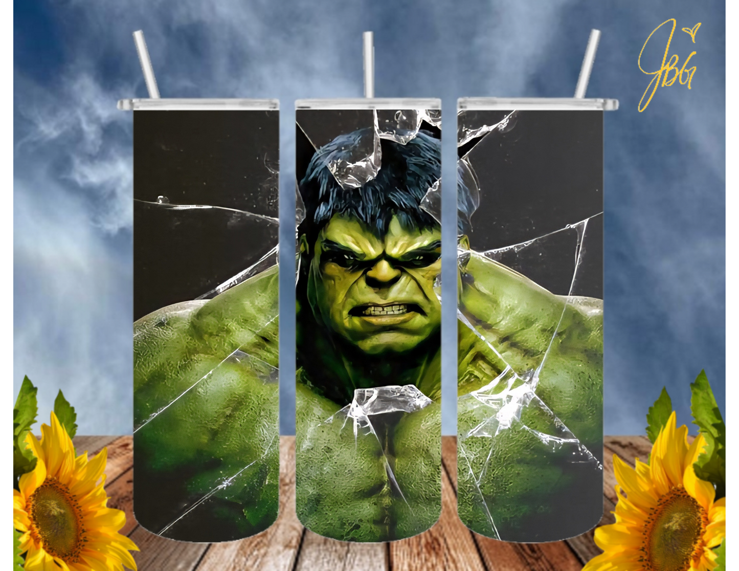 Incredible HULK 20 Oz Tumbler with 1 Lid, 2 Straws and 1 Straw Cleaner. FREE SHIPPING. Stainless Steel. Sublimation Tumbler Cup.