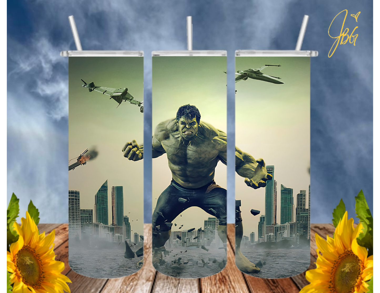 Incredible HULK 20 Oz Tumbler with 1 Lid, 2 Straws and 1 Straw Cleaner. FREE SHIPPING. Stainless Steel. Sublimation Tumbler Cup.