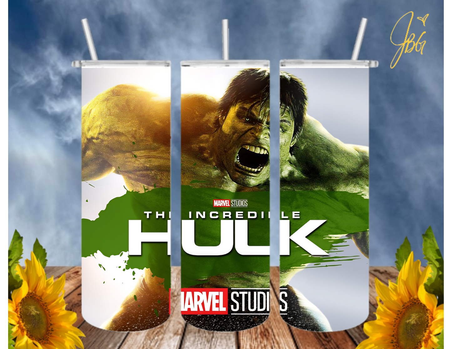 Incredible HULK 20 Oz Tumbler with 1 Lid, 2 Straws and 1 Straw Cleaner. FREE SHIPPING. Stainless Steel. Sublimation Tumbler Cup.