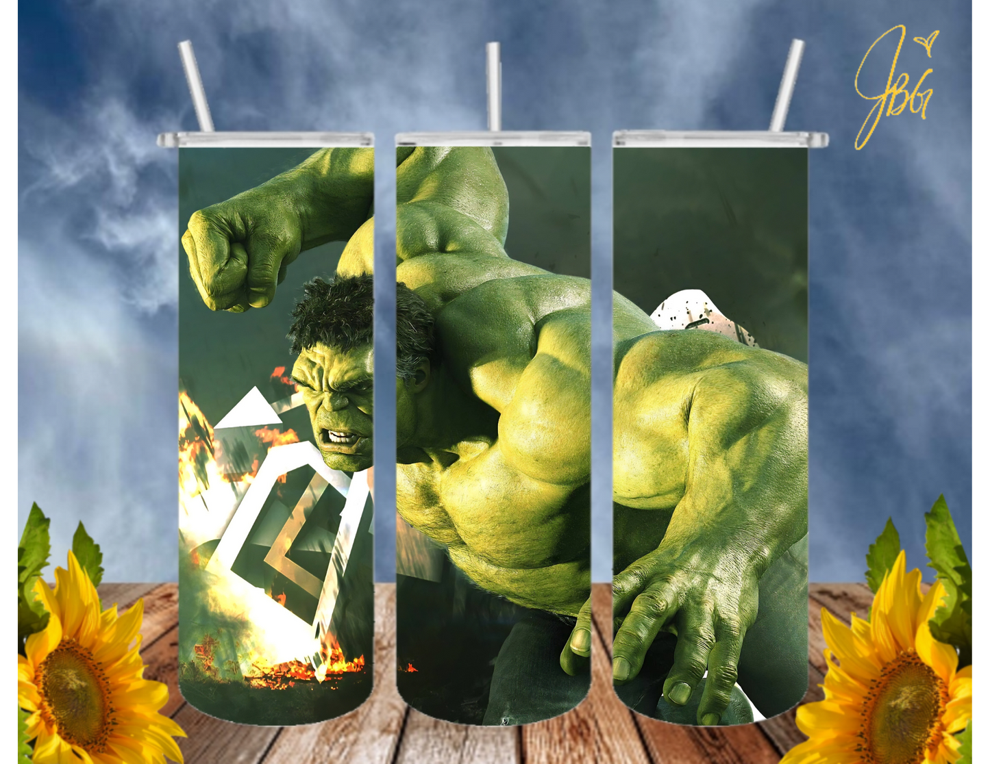 Incredible HULK 20 Oz Tumbler with 1 Lid, 2 Straws and 1 Straw Cleaner. FREE SHIPPING. Stainless Steel. Sublimation Tumbler Cup.