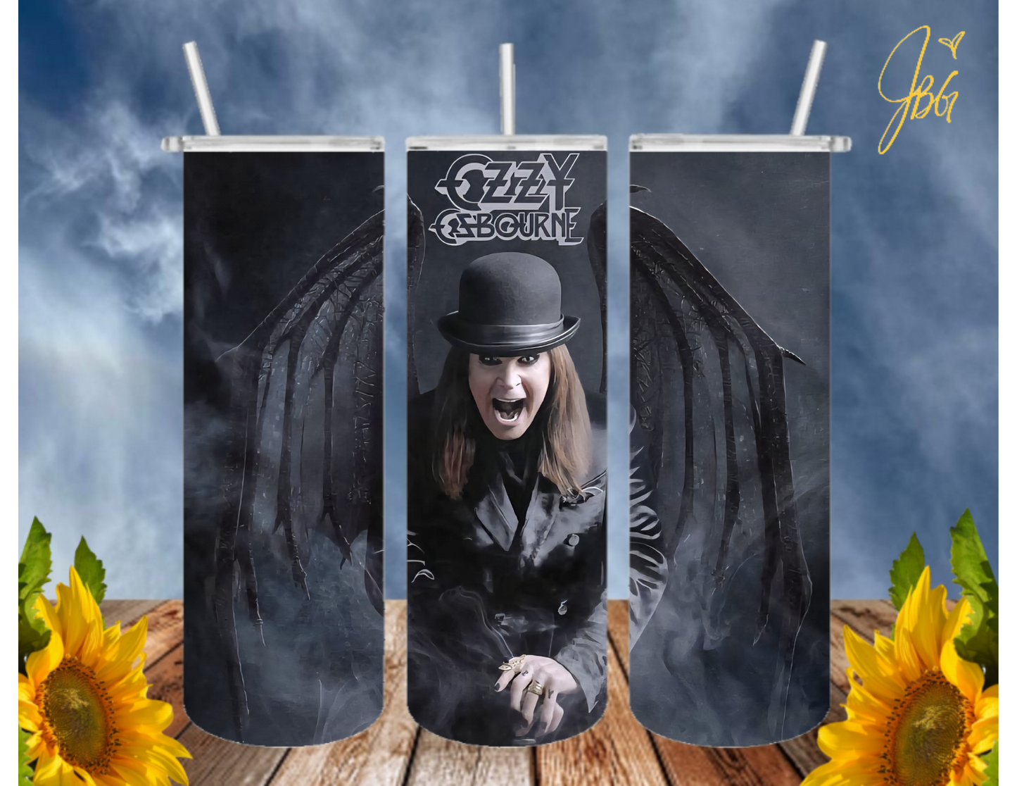 OZZY OSBOURNE 20 Oz Tumbler with 1 Lid, 2 Straws and 1 Straw Cleaner. FREE SHIPPING. Stainless Steel. Sublimation Tumbler Cup.