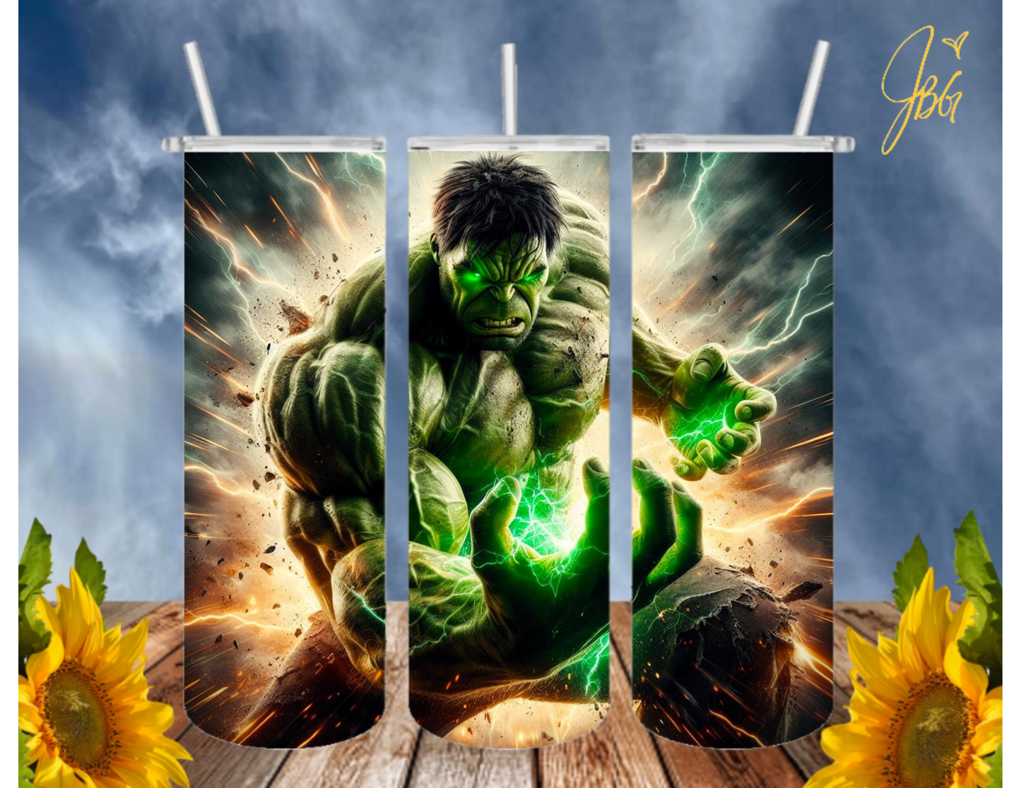 Incredible HULK 20 Oz Tumbler with 1 Lid, 2 Straws and 1 Straw Cleaner. FREE SHIPPING. Stainless Steel. Sublimation Tumbler Cup.