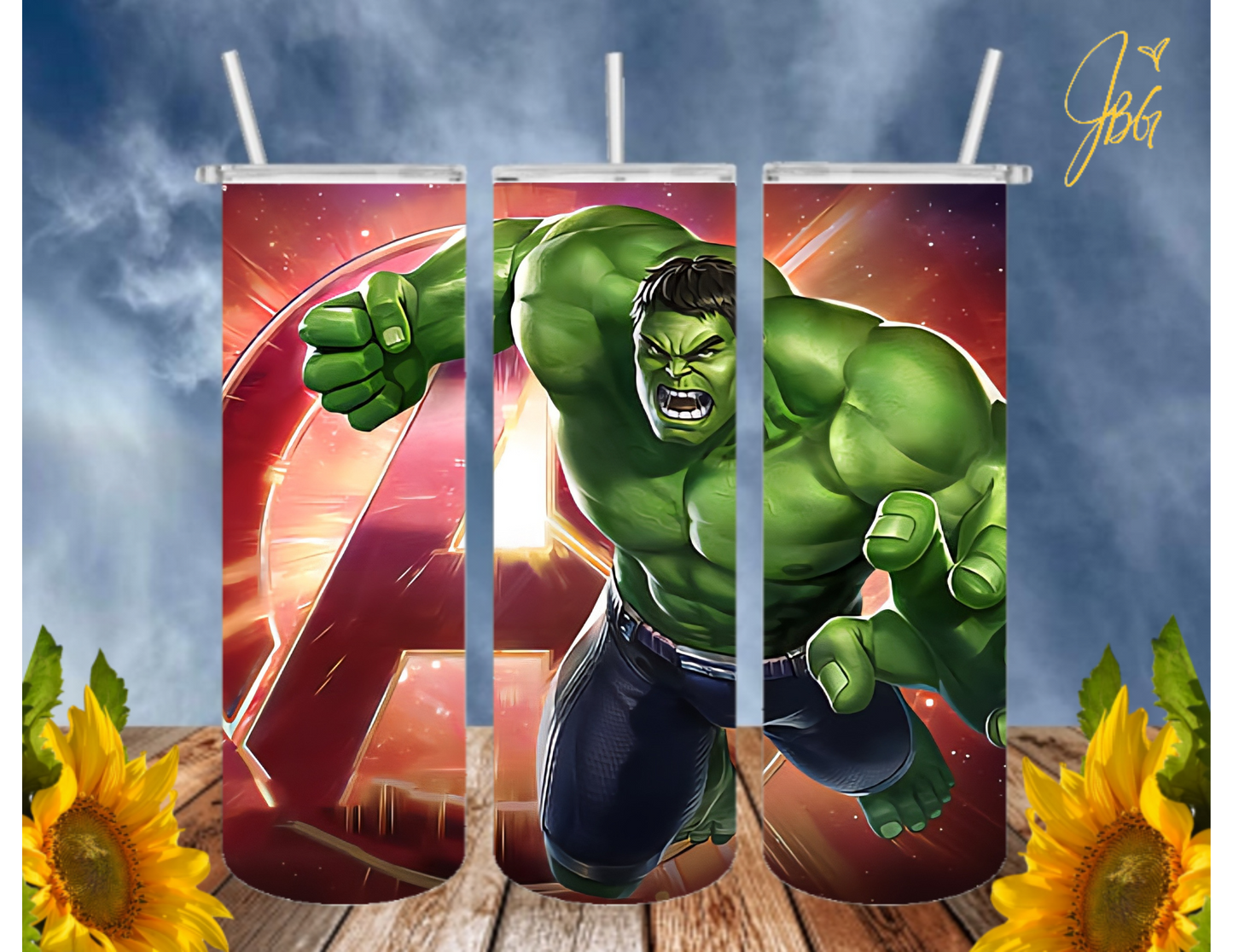 Incredible HULK 20 Oz Tumbler with 1 Lid, 2 Straws and 1 Straw Cleaner. FREE SHIPPING. Stainless Steel. Sublimation Tumbler Cup.