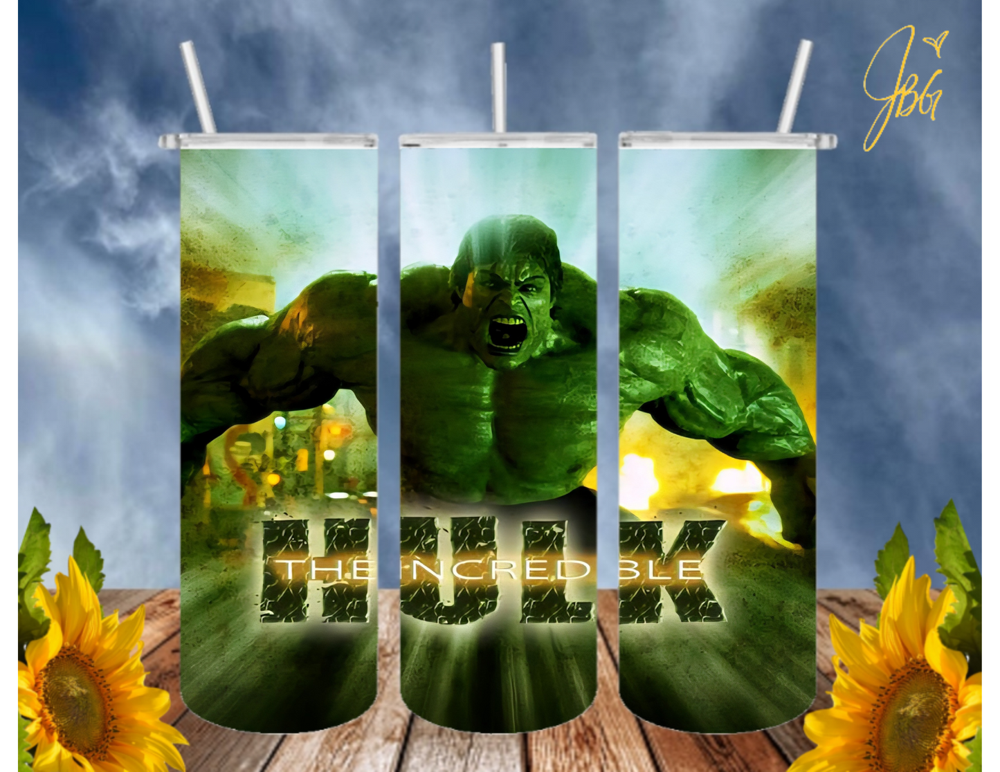Incredible HULK 20 Oz Tumbler with 1 Lid, 2 Straws and 1 Straw Cleaner. FREE SHIPPING. Stainless Steel. Sublimation Tumbler Cup.