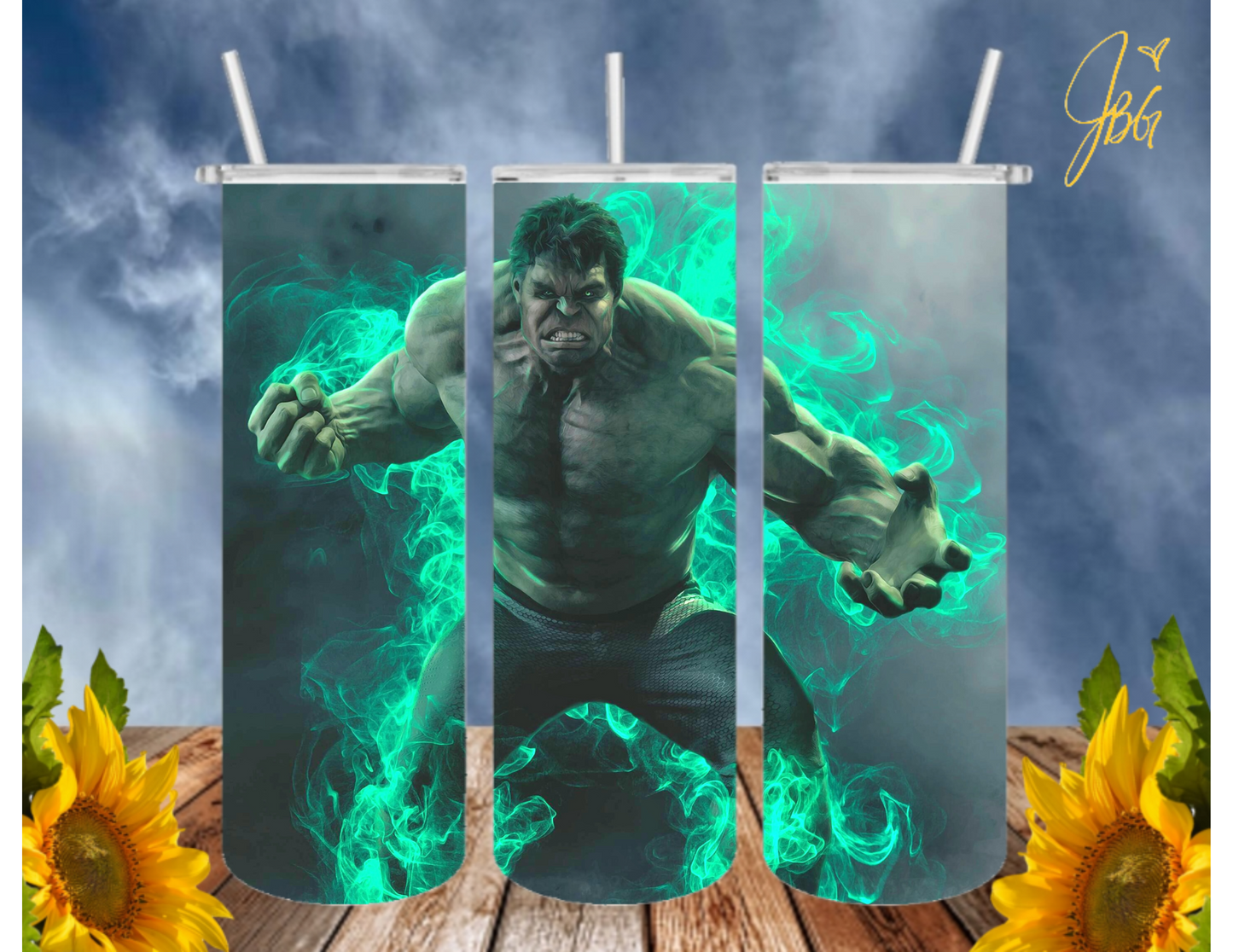Incredible HULK 20 Oz Tumbler with 1 Lid, 2 Straws and 1 Straw Cleaner. FREE SHIPPING. Stainless Steel. Sublimation Tumbler Cup.