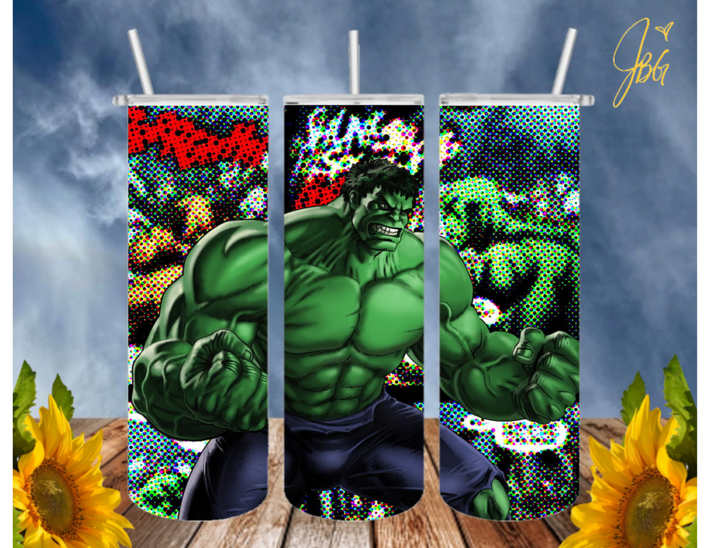 Incredible HULK 20 Oz Tumbler with 1 Lid, 2 Straws and 1 Straw Cleaner. FREE SHIPPING. Stainless Steel. Sublimation Tumbler Cup.