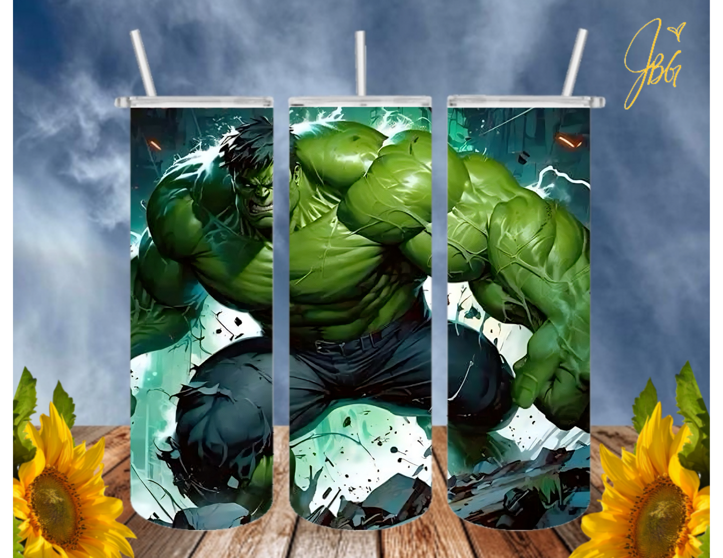 Incredible HULK 20 Oz Tumbler with 1 Lid, 2 Straws and 1 Straw Cleaner. FREE SHIPPING. Stainless Steel. Sublimation Tumbler Cup.