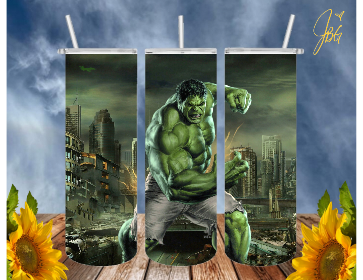 Incredible HULK 20 Oz Tumbler with 1 Lid, 2 Straws and 1 Straw Cleaner. FREE SHIPPING. Stainless Steel. Sublimation Tumbler Cup.