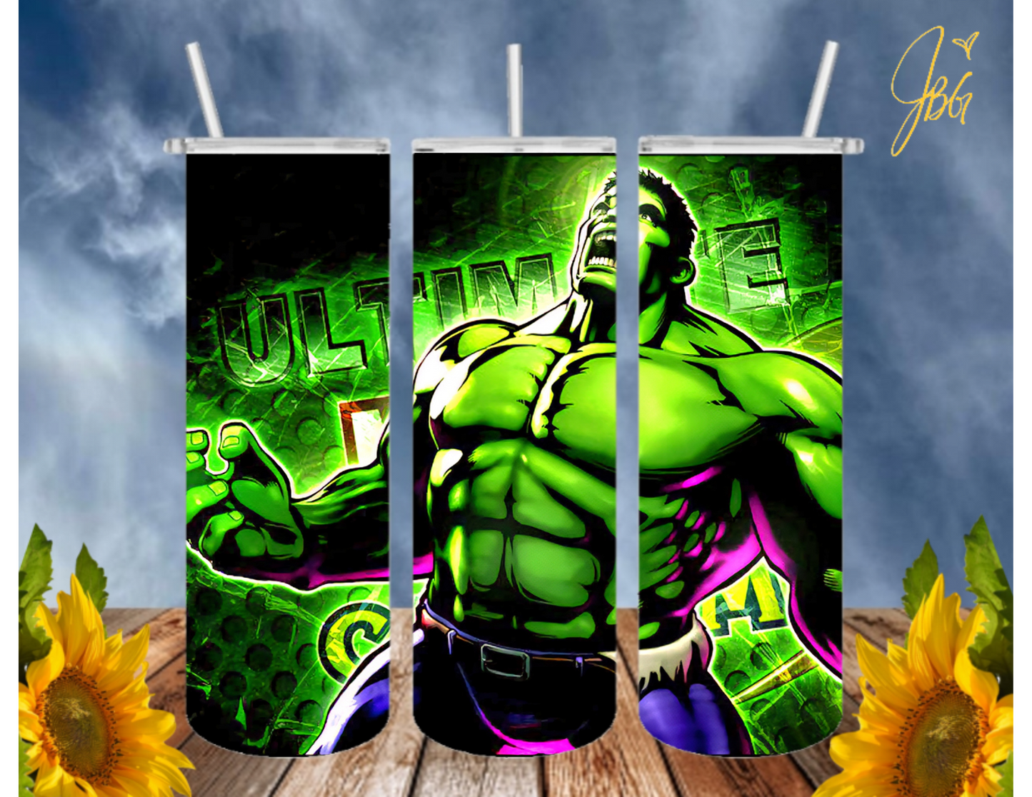 Incredible HULK 20 Oz Tumbler with 1 Lid, 2 Straws and 1 Straw Cleaner. FREE SHIPPING. Stainless Steel. Sublimation Tumbler Cup.