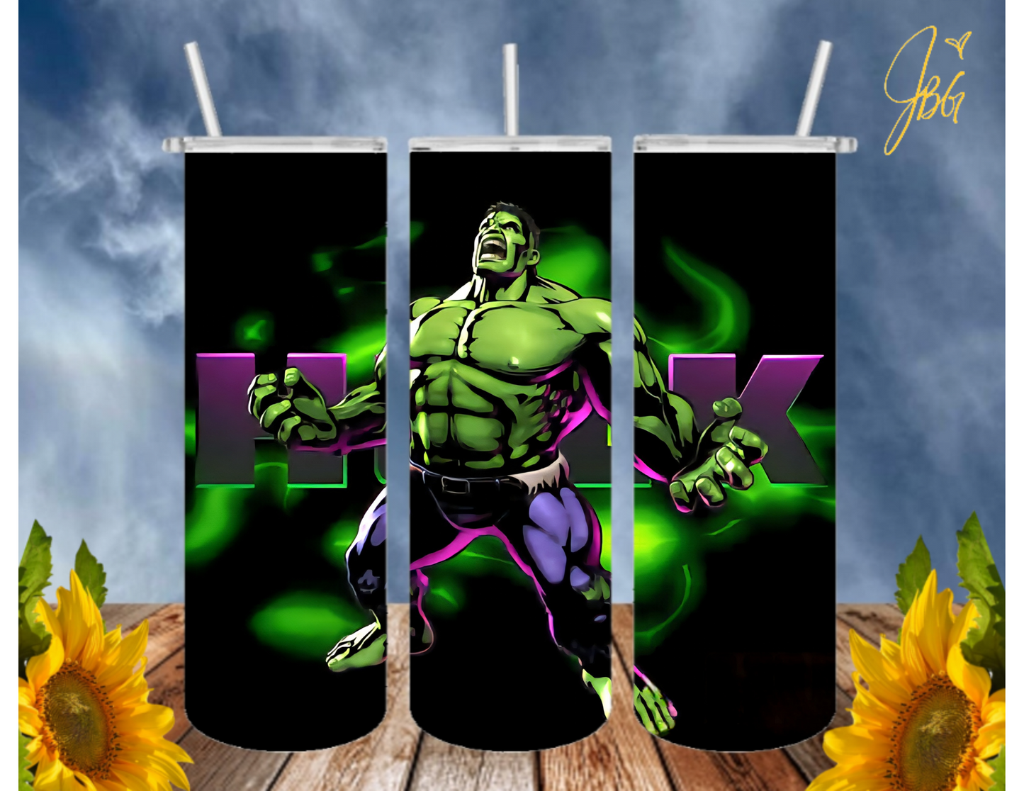 Incredible HULK 20 Oz Tumbler with 1 Lid, 2 Straws and 1 Straw Cleaner. FREE SHIPPING. Stainless Steel. Sublimation Tumbler Cup.