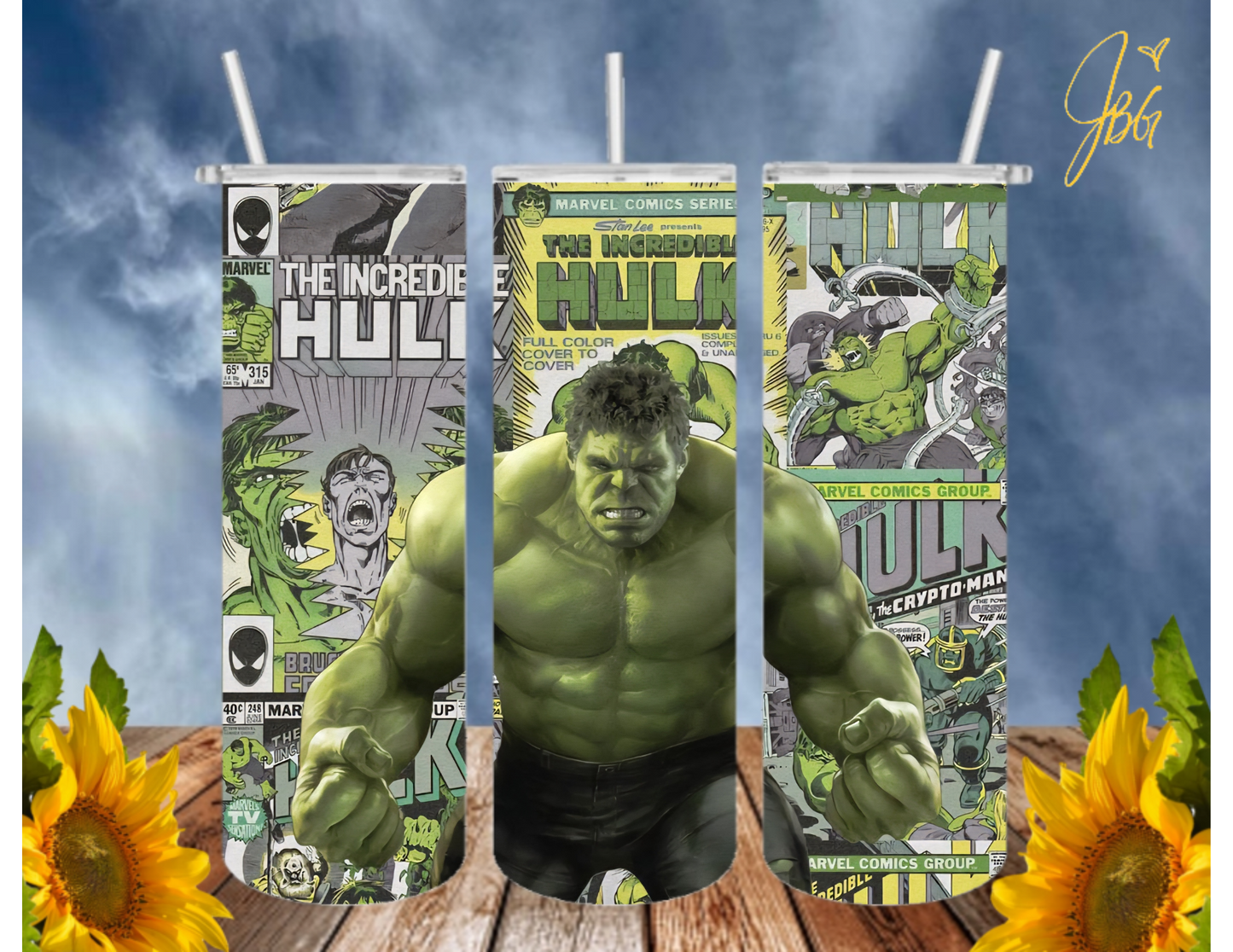 Incredible HULK 20 Oz Tumbler with 1 Lid, 2 Straws and 1 Straw Cleaner. FREE SHIPPING. Stainless Steel. Sublimation Tumbler Cup.