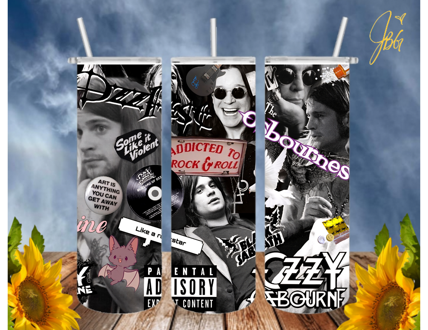 OZZY OSBOURNE 20 Oz Tumbler with 1 Lid, 2 Straws and 1 Straw Cleaner. FREE SHIPPING. Stainless Steel. Sublimation Tumbler Cup.