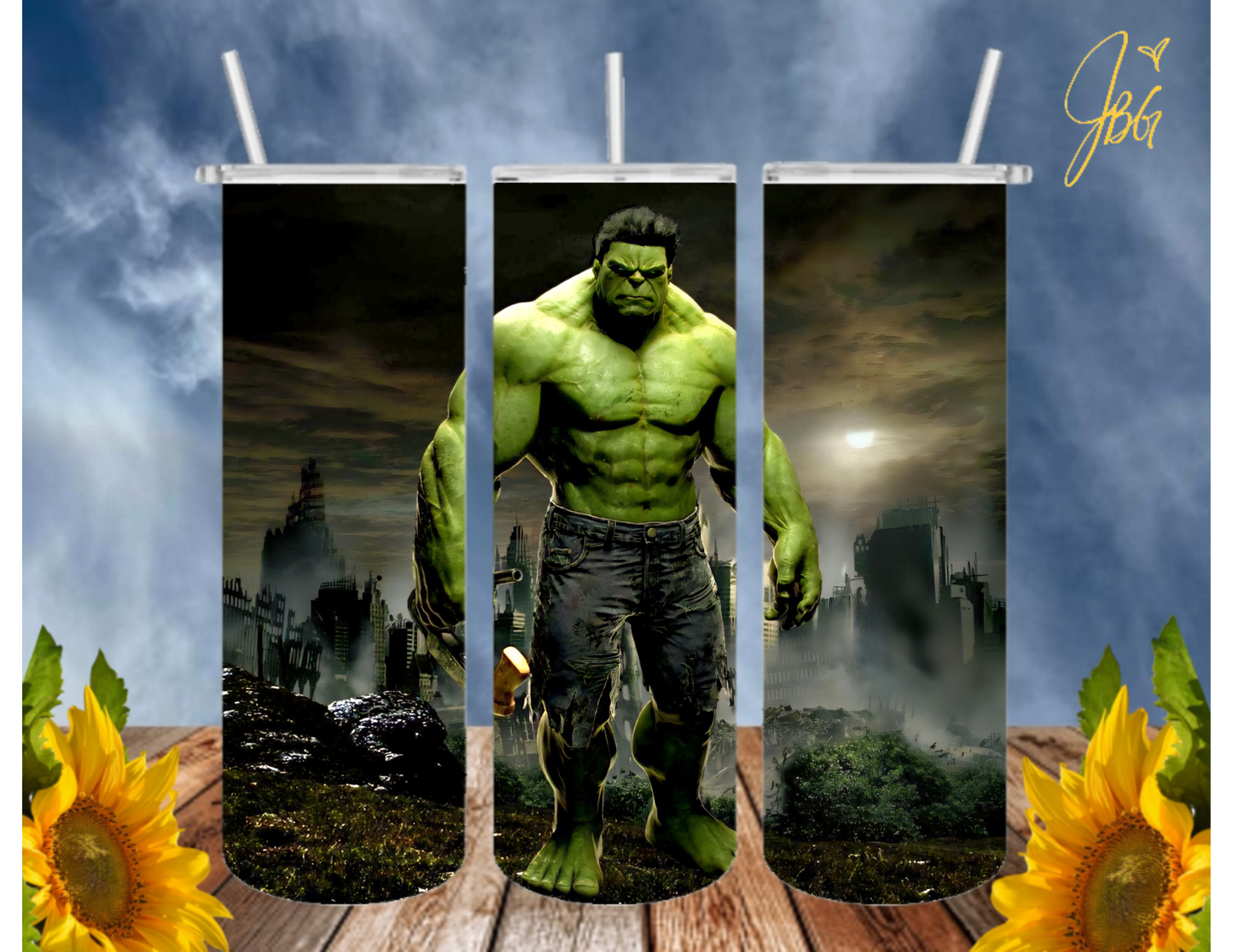 Incredible HULK 20 Oz Tumbler with 1 Lid, 2 Straws and 1 Straw Cleaner. FREE SHIPPING. Stainless Steel. Sublimation Tumbler Cup.