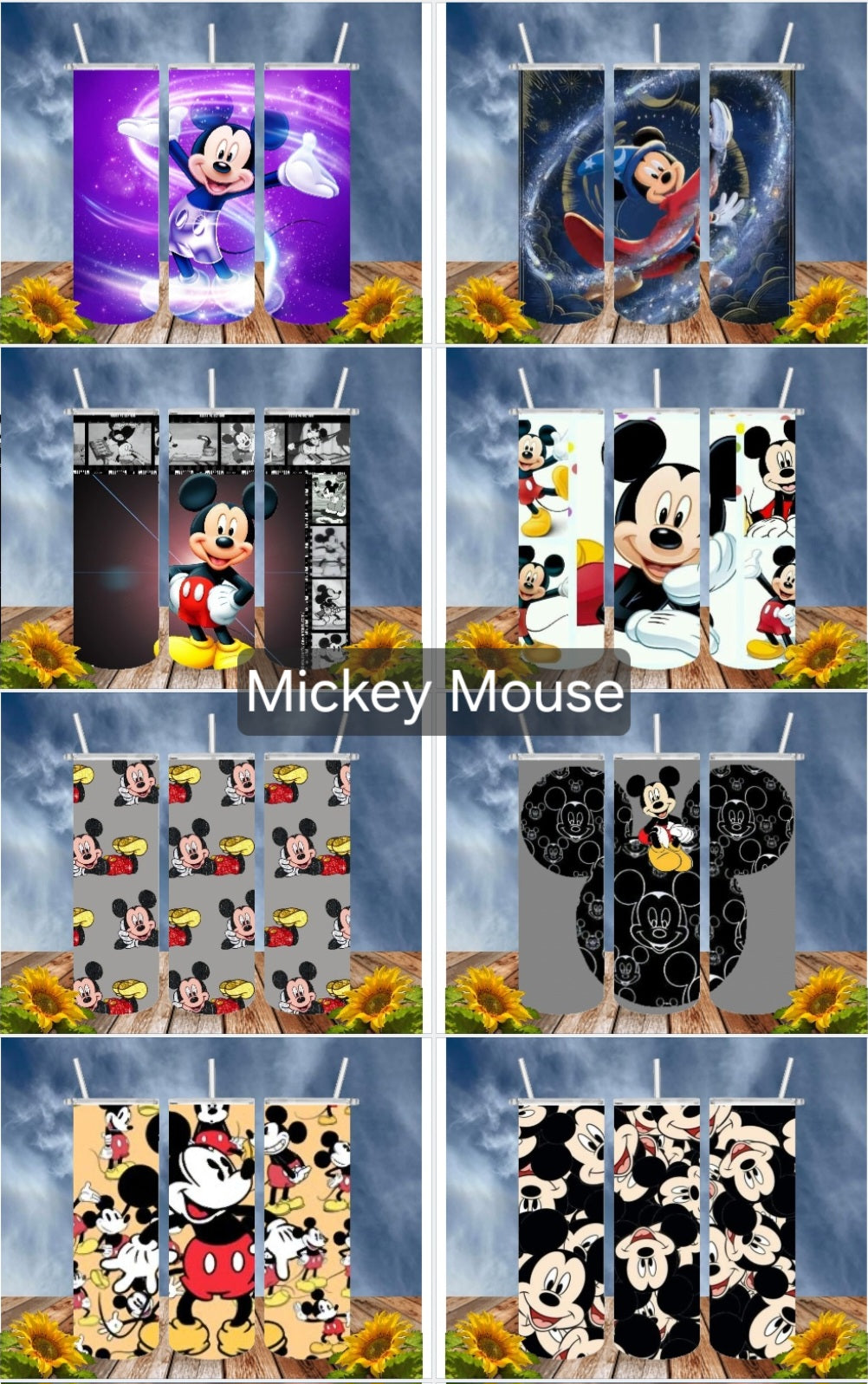 Mickey 20 Oz Tumbler with 1 Lid, 2 Straws and 1 Straw Cleaner. FREE SHIPPING. Stainless Steel. Sublimation Tumbler Cup.