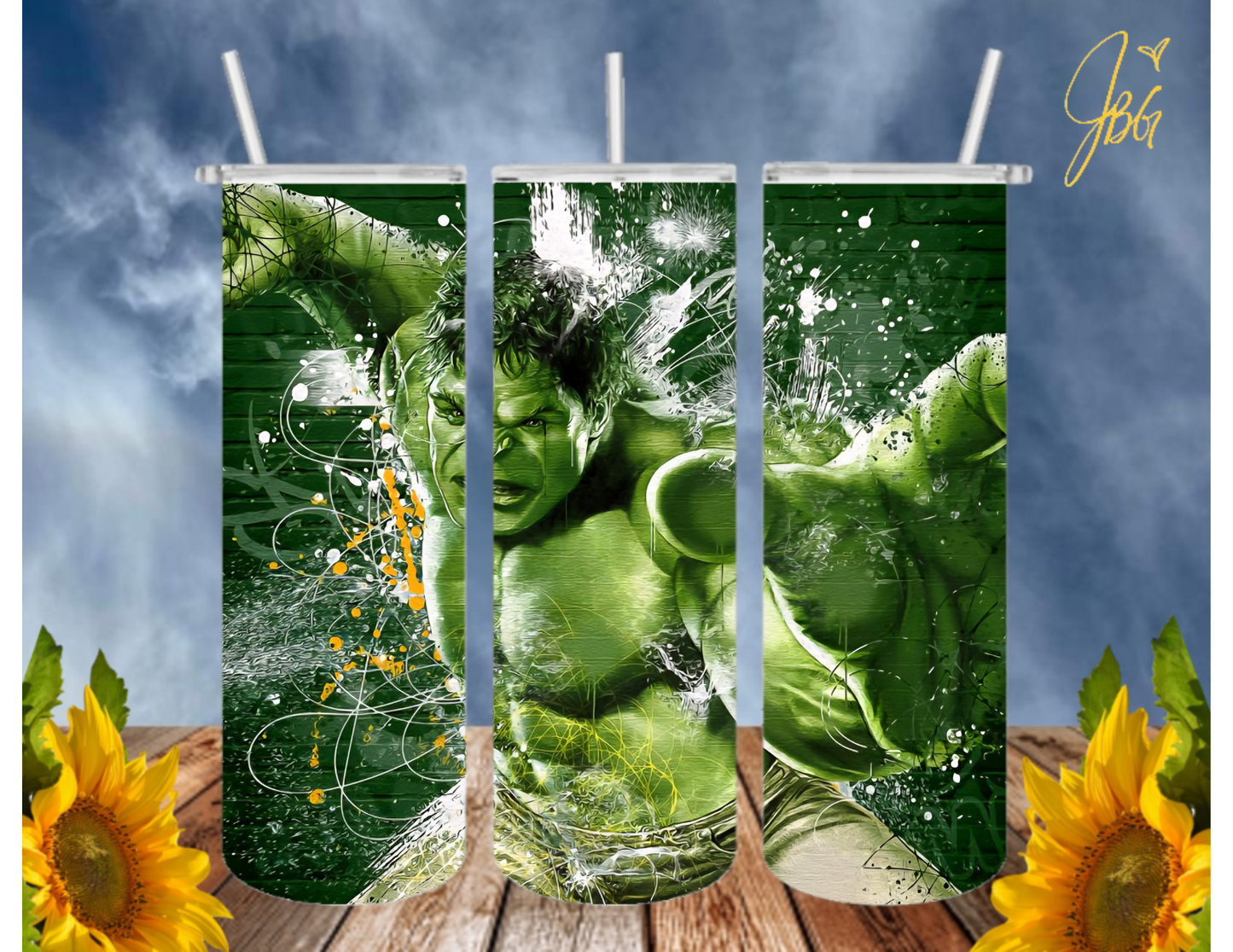 Incredible HULK 20 Oz Tumbler with 1 Lid, 2 Straws and 1 Straw Cleaner. FREE SHIPPING. Stainless Steel. Sublimation Tumbler Cup.
