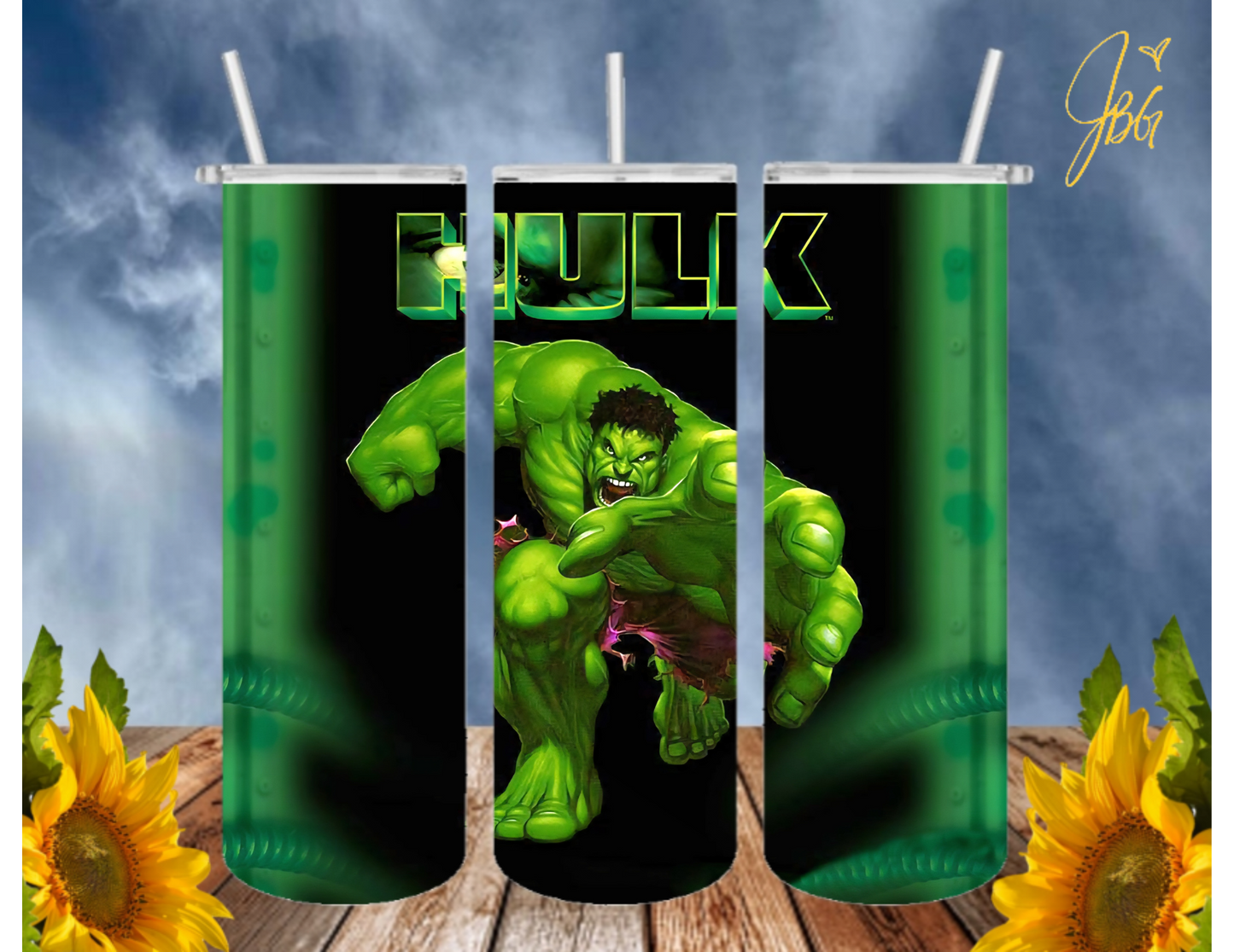 Incredible HULK 20 Oz Tumbler with 1 Lid, 2 Straws and 1 Straw Cleaner. FREE SHIPPING. Stainless Steel. Sublimation Tumbler Cup.