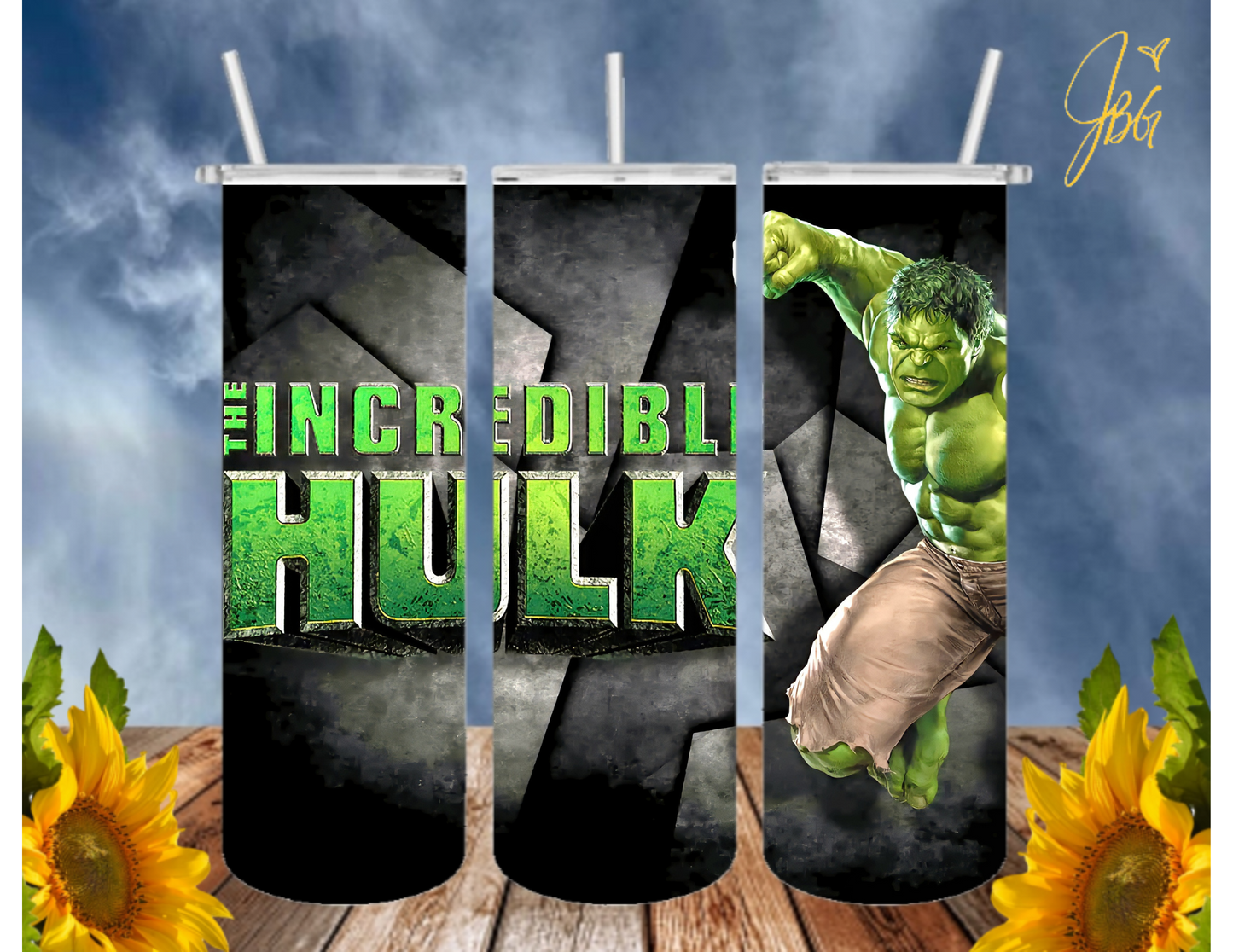 Incredible HULK 20 Oz Tumbler with 1 Lid, 2 Straws and 1 Straw Cleaner. FREE SHIPPING. Stainless Steel. Sublimation Tumbler Cup.