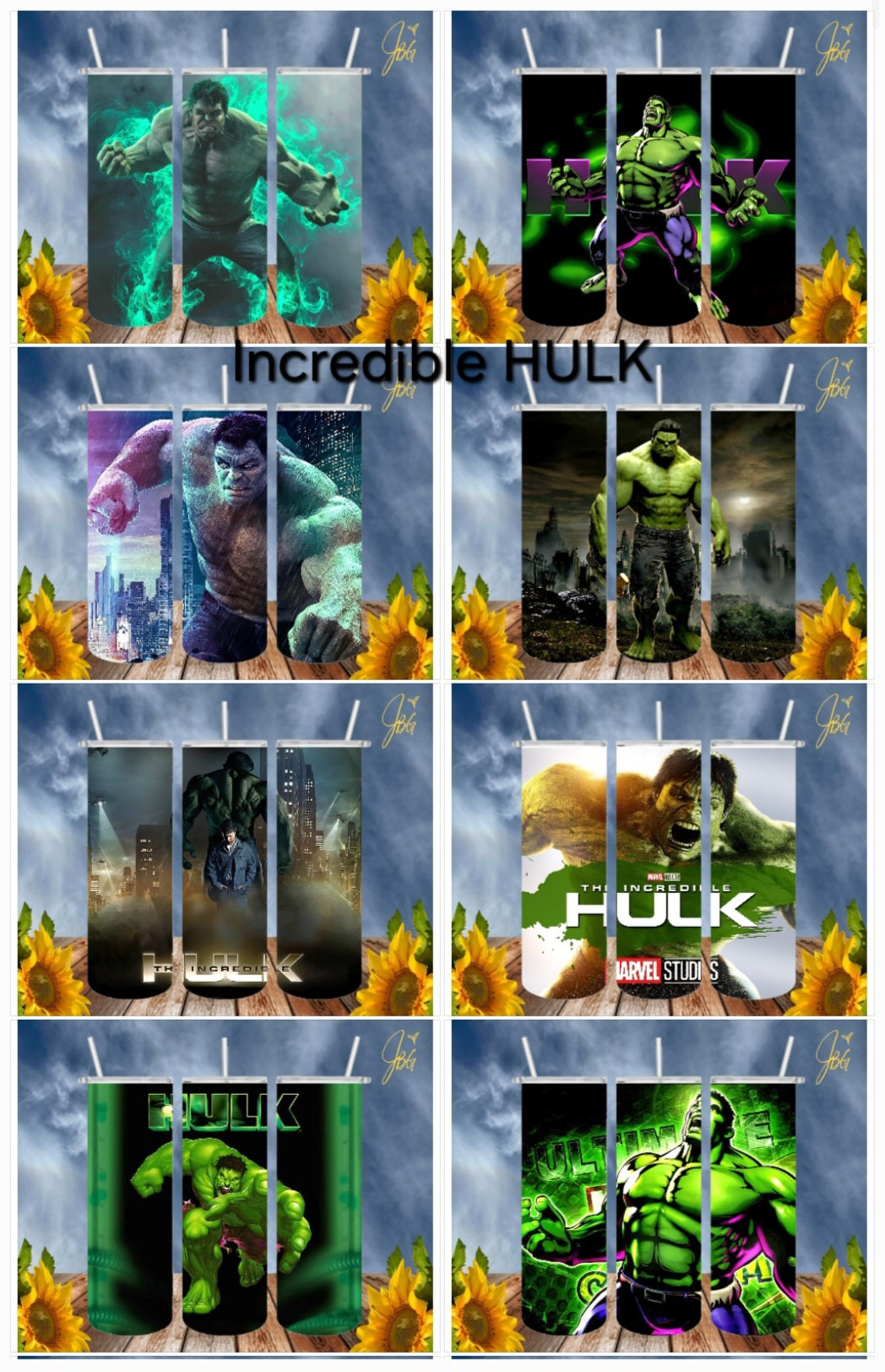 Incredible HULK 20 Oz Tumbler with 1 Lid, 2 Straws and 1 Straw Cleaner. FREE SHIPPING. Stainless Steel. Sublimation Tumbler Cup.