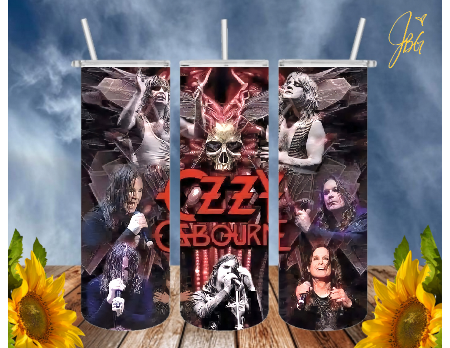 OZZY OSBOURNE 20 Oz Tumbler with 1 Lid, 2 Straws and 1 Straw Cleaner. FREE SHIPPING. Stainless Steel. Sublimation Tumbler Cup.