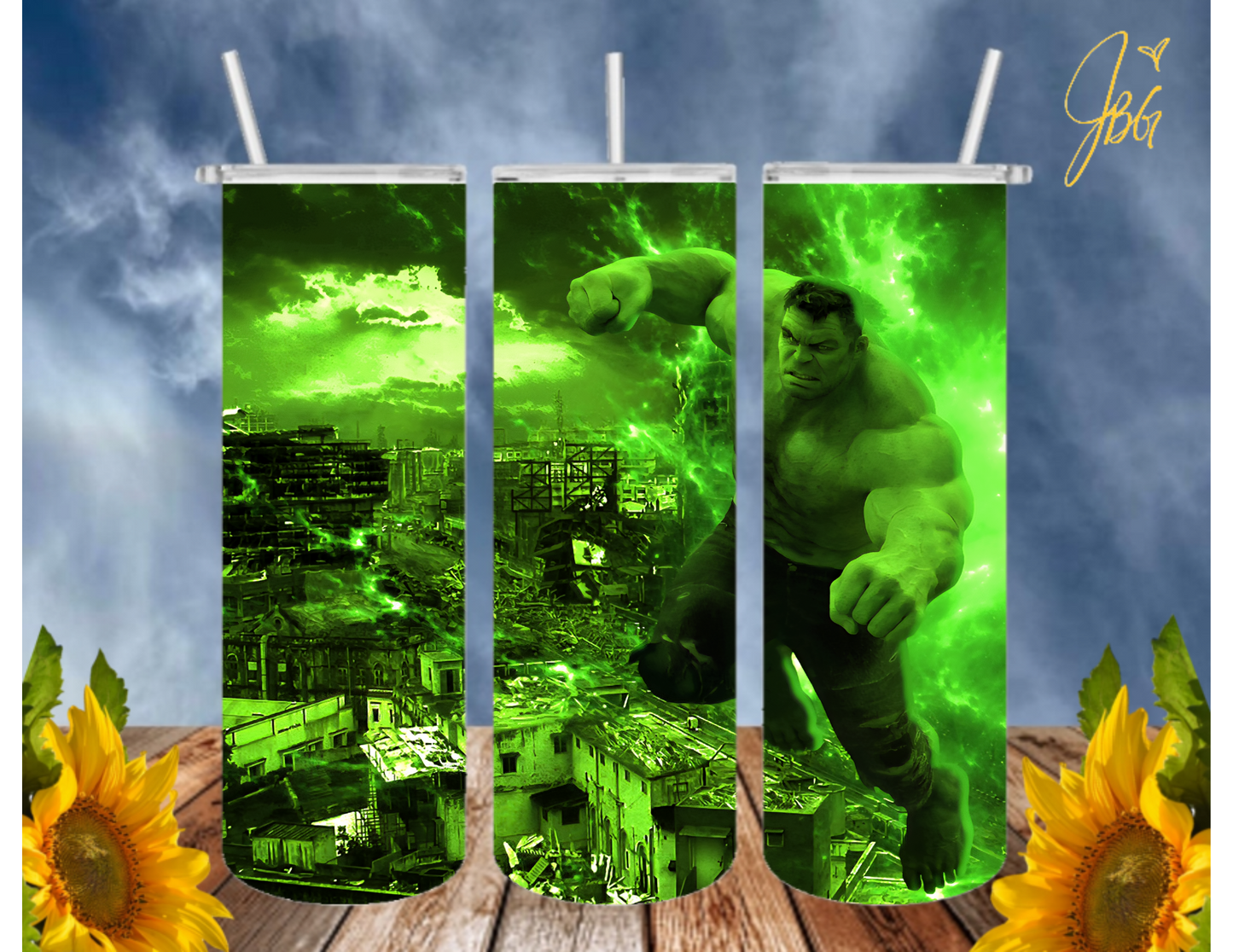 Incredible HULK 20 Oz Tumbler with 1 Lid, 2 Straws and 1 Straw Cleaner. FREE SHIPPING. Stainless Steel. Sublimation Tumbler Cup.