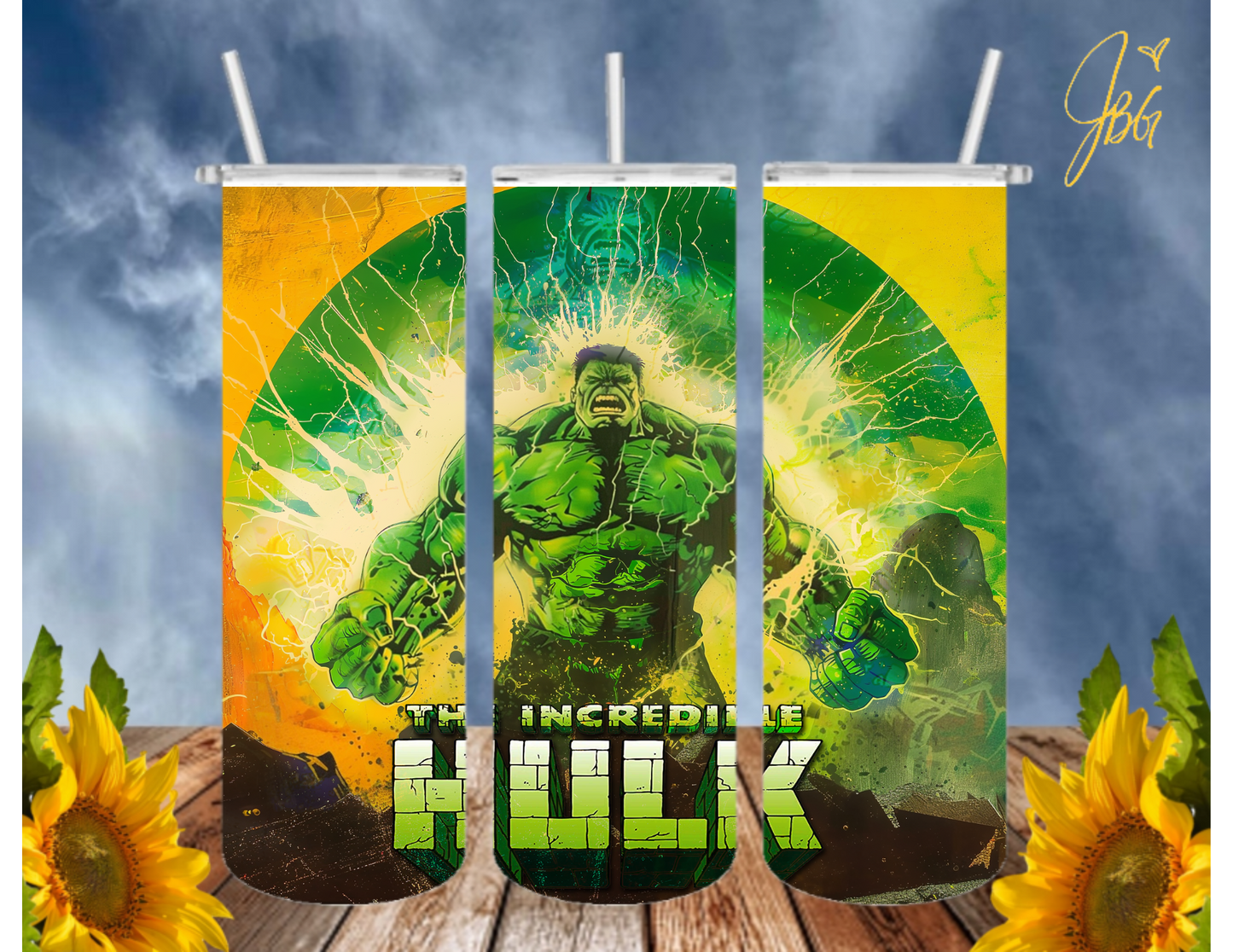Incredible HULK 20 Oz Tumbler with 1 Lid, 2 Straws and 1 Straw Cleaner. FREE SHIPPING. Stainless Steel. Sublimation Tumbler Cup.