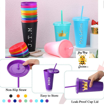 24 Ounce Plastic Tumbler with Lid & Straw. Custom Name, Cold cup, Pers   JayBugGoodies