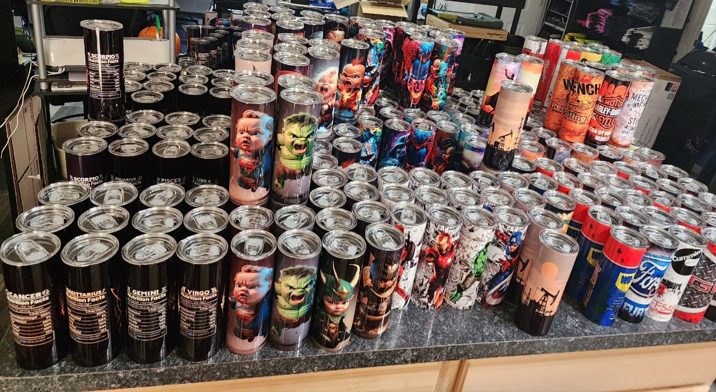 BRING YOUR OWN DESIGN 20 Oz Tumbler with 1 Lid, 3 Straws and 1 Straw Cleaner. FREE SHIPPING. Stainless Steel. Sublimation Tumbler Cup.