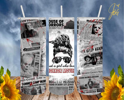HORROR/THRILLER Serial Killers 20 Oz Tumbler with 2 Straws, 1 Lid and Straw Cleaner. FREE SHIPPING. Stainless Steel. Sublimation Tumbler Cup.