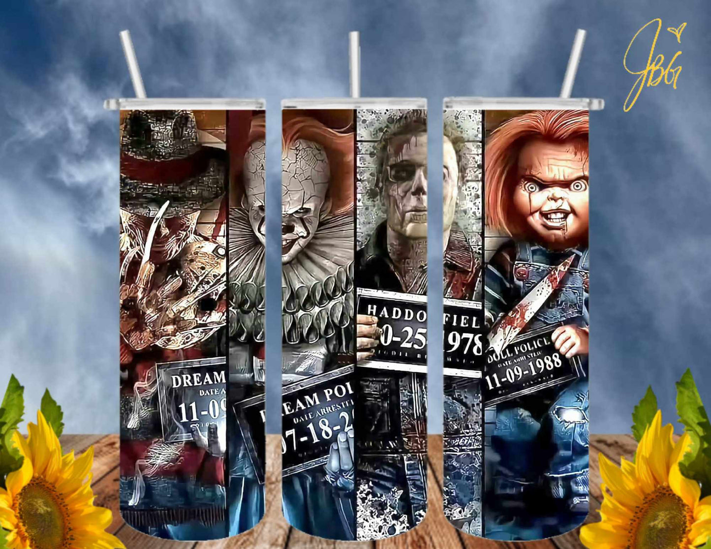 HORROR/THRILLER Serial Killers 20 Oz Tumbler with 2 Straws, 1 Lid and Straw Cleaner. FREE SHIPPING. Stainless Steel. Sublimation Tumbler Cup.