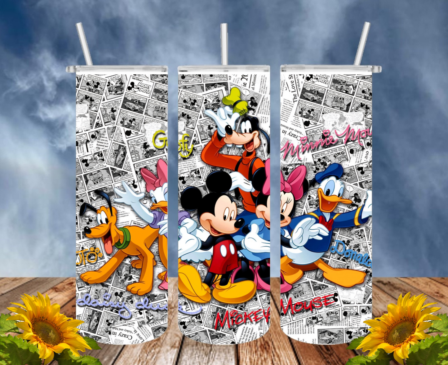 Mickey 20 Oz Tumbler with 1 Lid, 2 Straws and 1 Straw Cleaner. FREE SHIPPING. Stainless Steel. Sublimation Tumbler Cup.