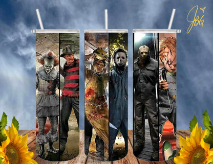 HORROR/THRILLER Serial Killers 20 Oz Tumbler with 2 Straws, 1 Lid and Straw Cleaner. FREE SHIPPING. Stainless Steel. Sublimation Tumbler Cup.