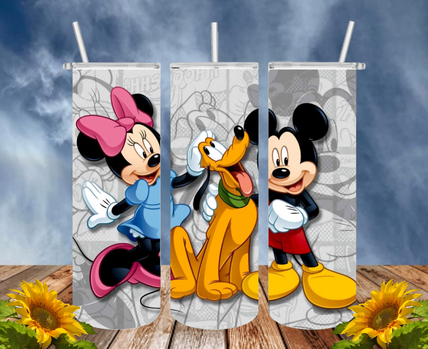 Mickey 20 Oz Tumbler with 1 Lid, 2 Straws and 1 Straw Cleaner. FREE SHIPPING. Stainless Steel. Sublimation Tumbler Cup.