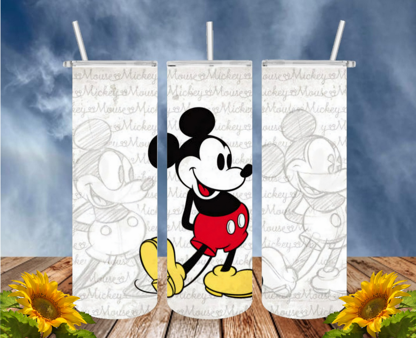 Mickey 20 Oz Tumbler with 1 Lid, 2 Straws and 1 Straw Cleaner. FREE SHIPPING. Stainless Steel. Sublimation Tumbler Cup.