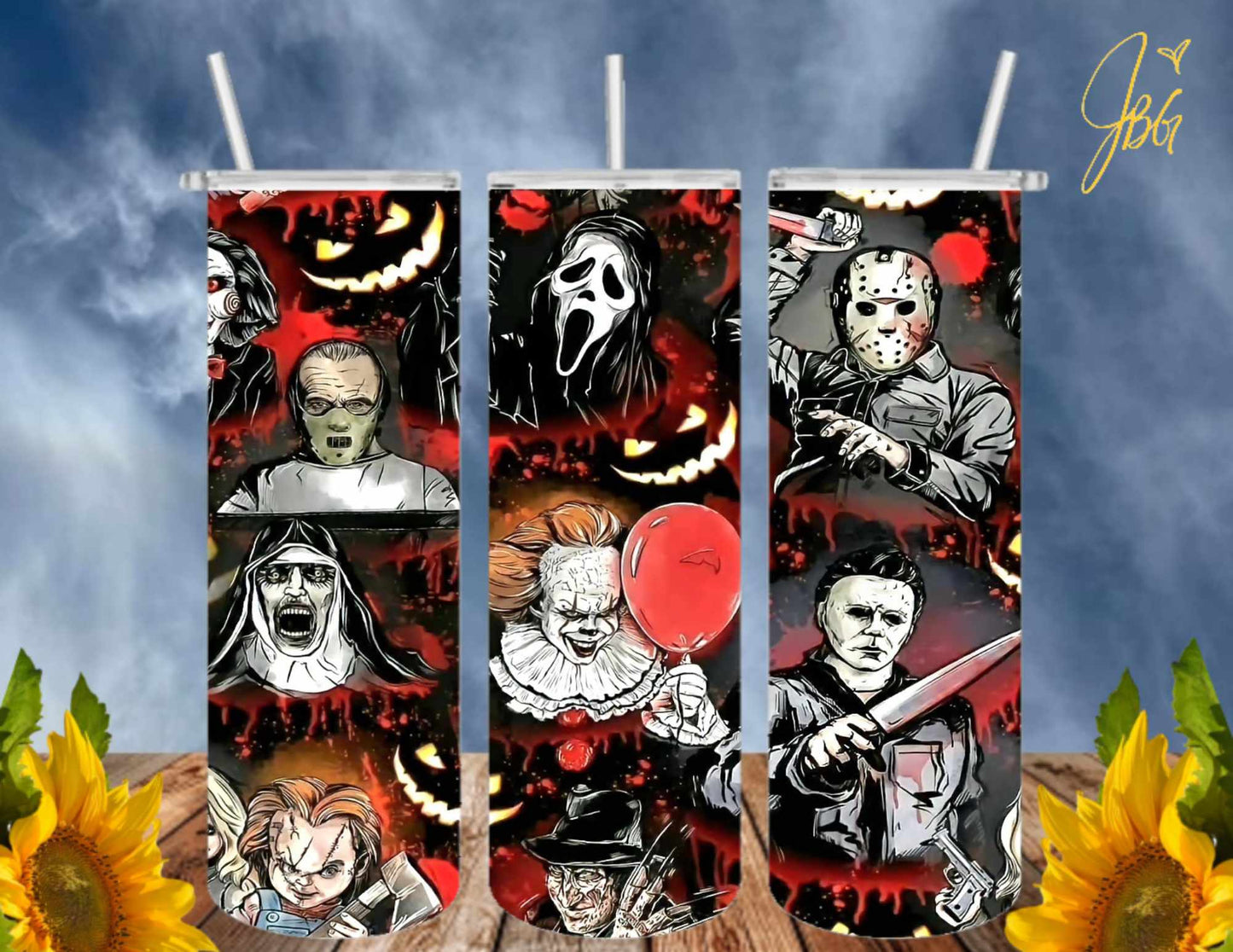HORROR/THRILLER Serial Killers 20 Oz Tumbler with 2 Straws, 1 Lid and Straw Cleaner. FREE SHIPPING. Stainless Steel. Sublimation Tumbler Cup.
