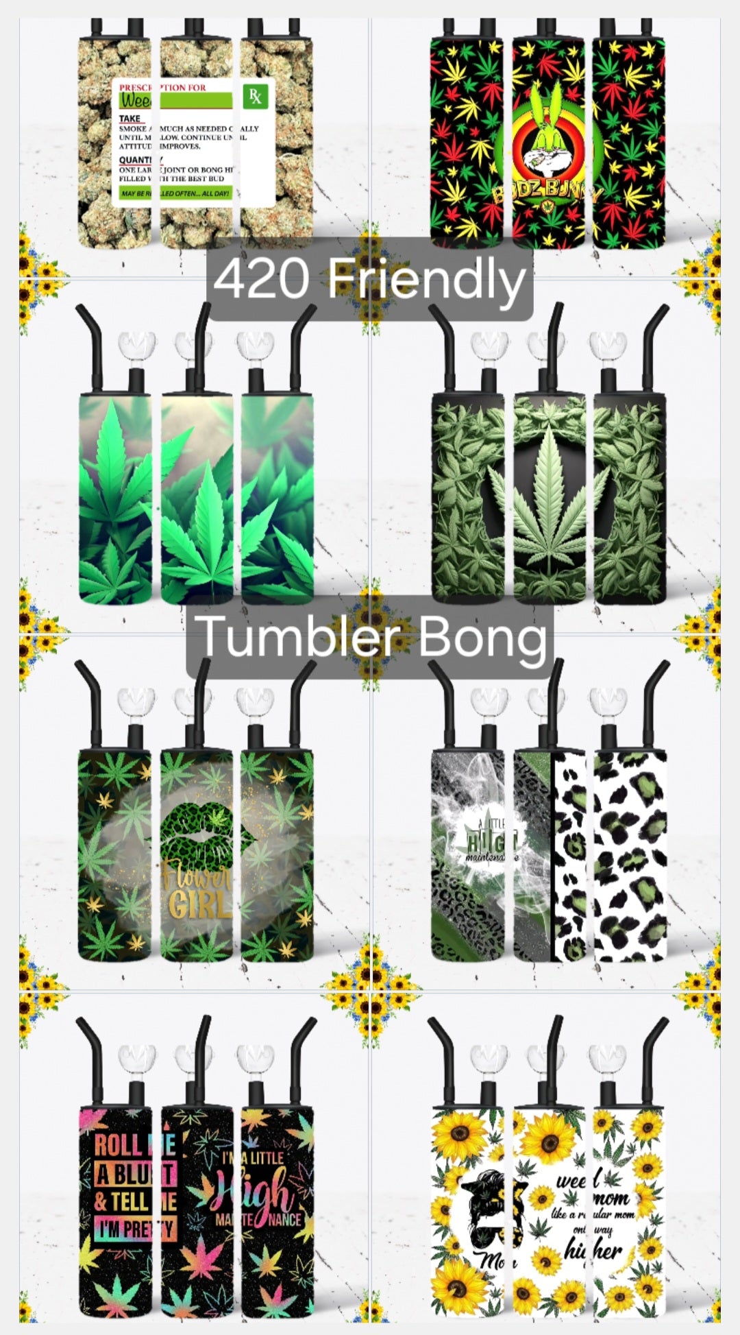 WATER BONG, 20 Oz Sublimation Printed, Stainless Steel, Easy to Clean, Any Design/Image, Customizable, Personalized, Friends, Christmas Gift, Holiday, Birthday, 420 Friendly.