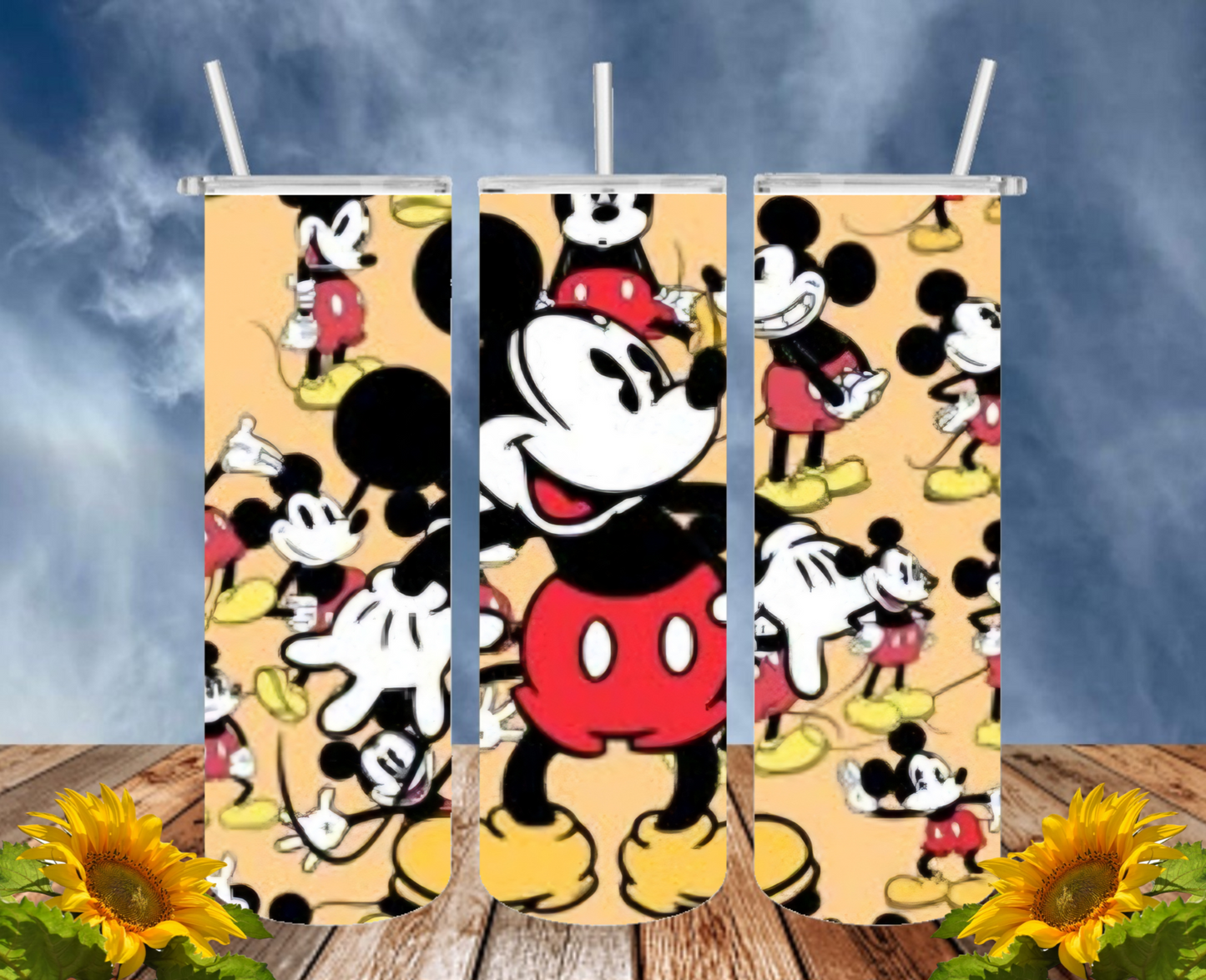 Mickey 20 Oz Tumbler with 1 Lid, 2 Straws and 1 Straw Cleaner. FREE SHIPPING. Stainless Steel. Sublimation Tumbler Cup.