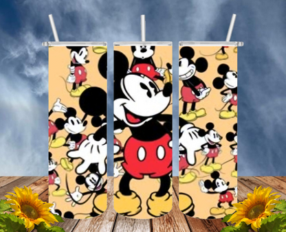 Mickey 20 Oz Tumbler with 1 Lid, 2 Straws and 1 Straw Cleaner. FREE SHIPPING. Stainless Steel. Sublimation Tumbler Cup.