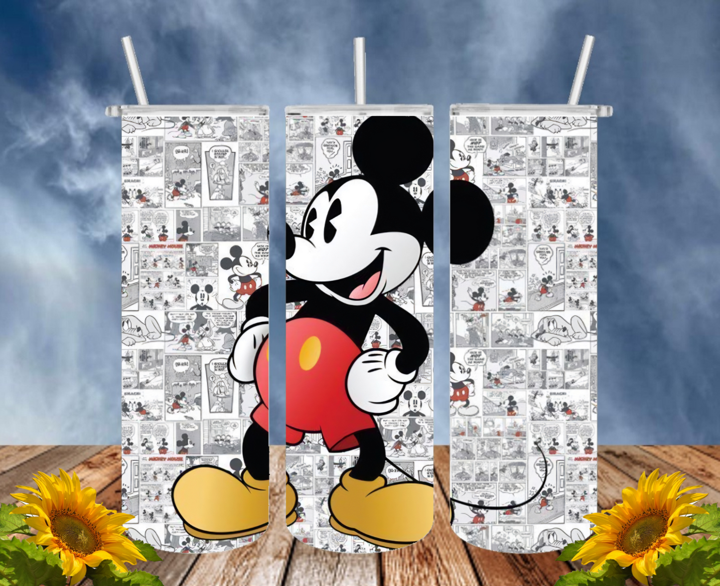 Mickey 20 Oz Tumbler with 1 Lid, 2 Straws and 1 Straw Cleaner. FREE SHIPPING. Stainless Steel. Sublimation Tumbler Cup.