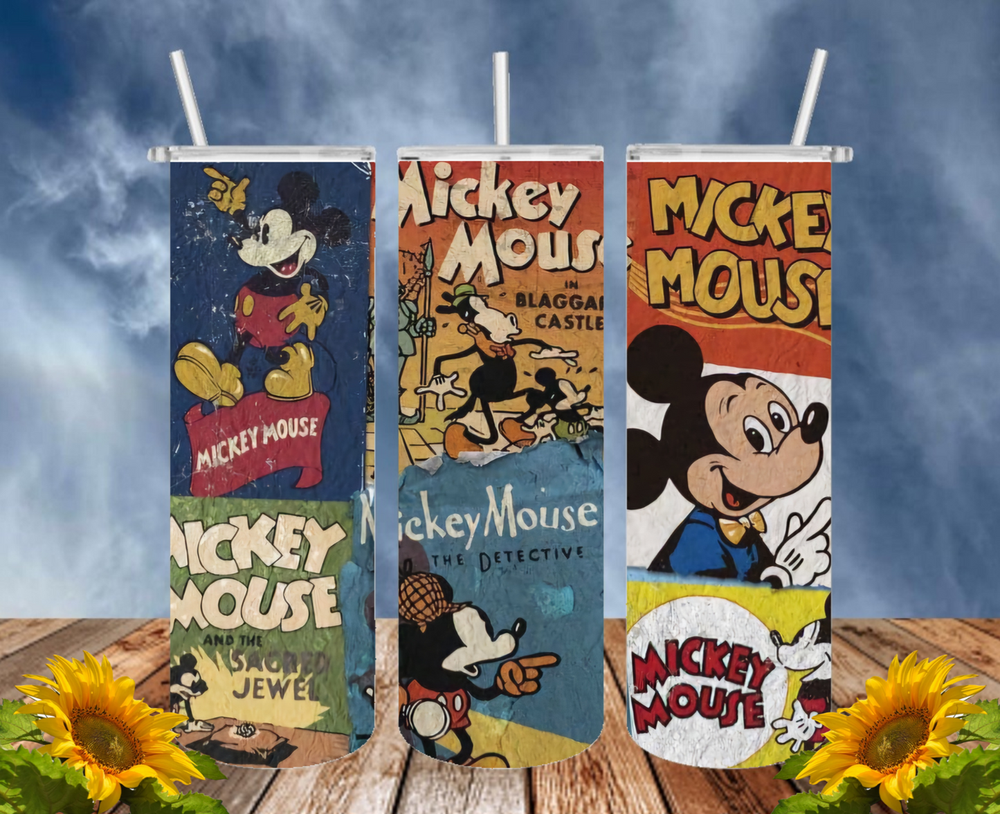 Mickey 20 Oz Tumbler with 1 Lid, 2 Straws and 1 Straw Cleaner. FREE SHIPPING. Stainless Steel. Sublimation Tumbler Cup.