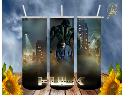 Incredible HULK 20 Oz Tumbler with 1 Lid, 2 Straws and 1 Straw Cleaner. FREE SHIPPING. Stainless Steel. Sublimation Tumbler Cup.