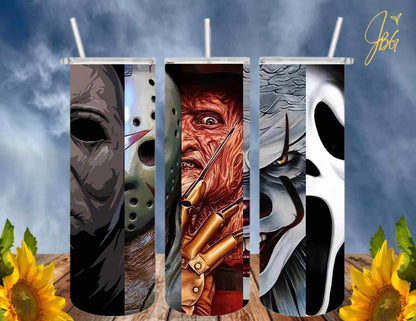 HORROR/THRILLER Serial Killers 20 Oz Tumbler with 2 Straws, 1 Lid and Straw Cleaner. FREE SHIPPING. Stainless Steel. Sublimation Tumbler Cup.