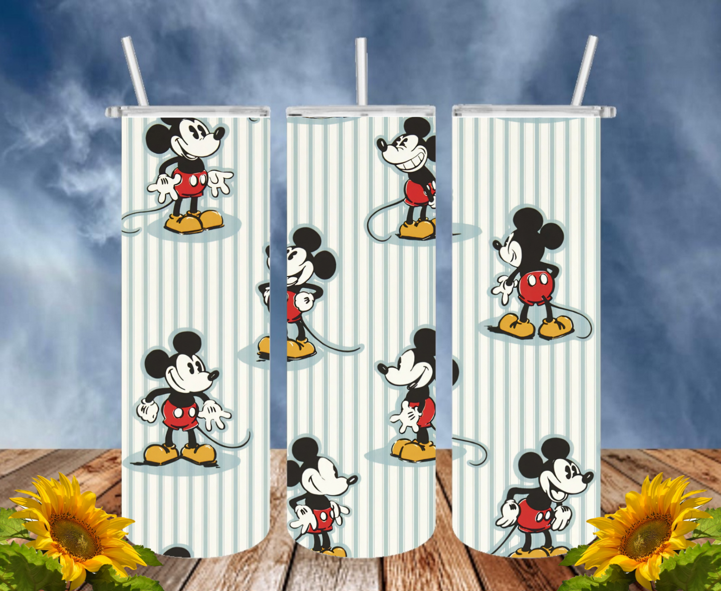Mickey 20 Oz Tumbler with 1 Lid, 2 Straws and 1 Straw Cleaner. FREE SHIPPING. Stainless Steel. Sublimation Tumbler Cup.