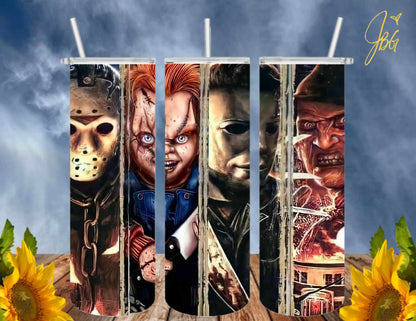 HORROR/THRILLER Serial Killers 20 Oz Tumbler with 2 Straws, 1 Lid and Straw Cleaner. FREE SHIPPING. Stainless Steel. Sublimation Tumbler Cup.