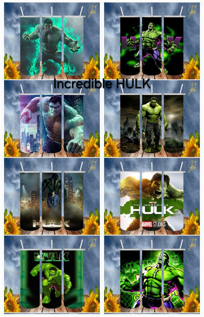 Incredible HULK 20 Oz Tumbler with 1 Lid, 2 Straws and 1 Straw Cleaner. FREE SHIPPING. Stainless Steel. Sublimation Tumbler Cup.