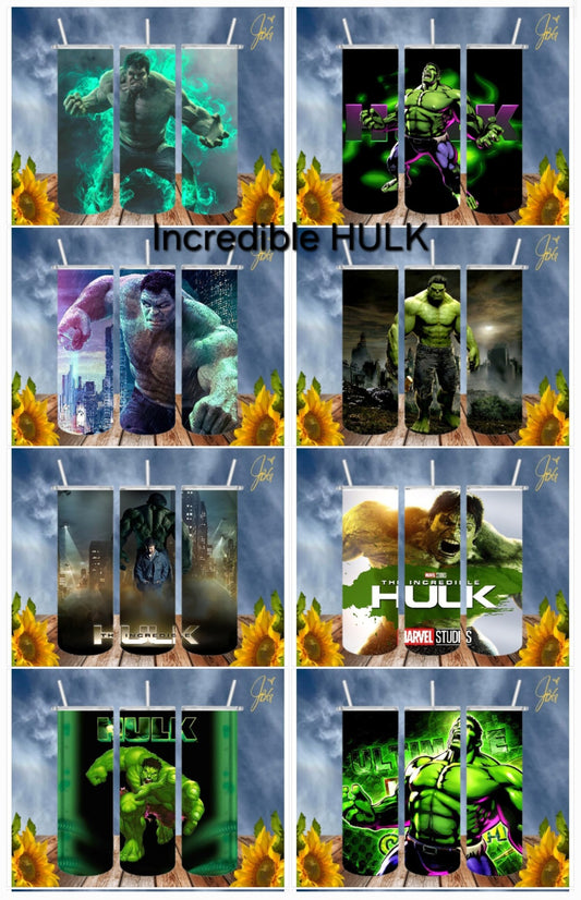 Incredible HULK 20 Oz Tumbler with 1 Lid, 2 Straws and 1 Straw Cleaner. FREE SHIPPING. Stainless Steel. Sublimation Tumbler Cup.
