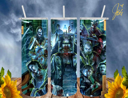 HORROR/THRILLER Serial Killers 20 Oz Tumbler with 2 Straws, 1 Lid and Straw Cleaner. FREE SHIPPING. Stainless Steel. Sublimation Tumbler Cup.