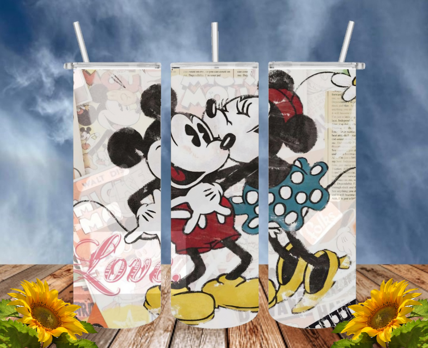 Mickey 20 Oz Tumbler with 1 Lid, 2 Straws and 1 Straw Cleaner. FREE SHIPPING. Stainless Steel. Sublimation Tumbler Cup.
