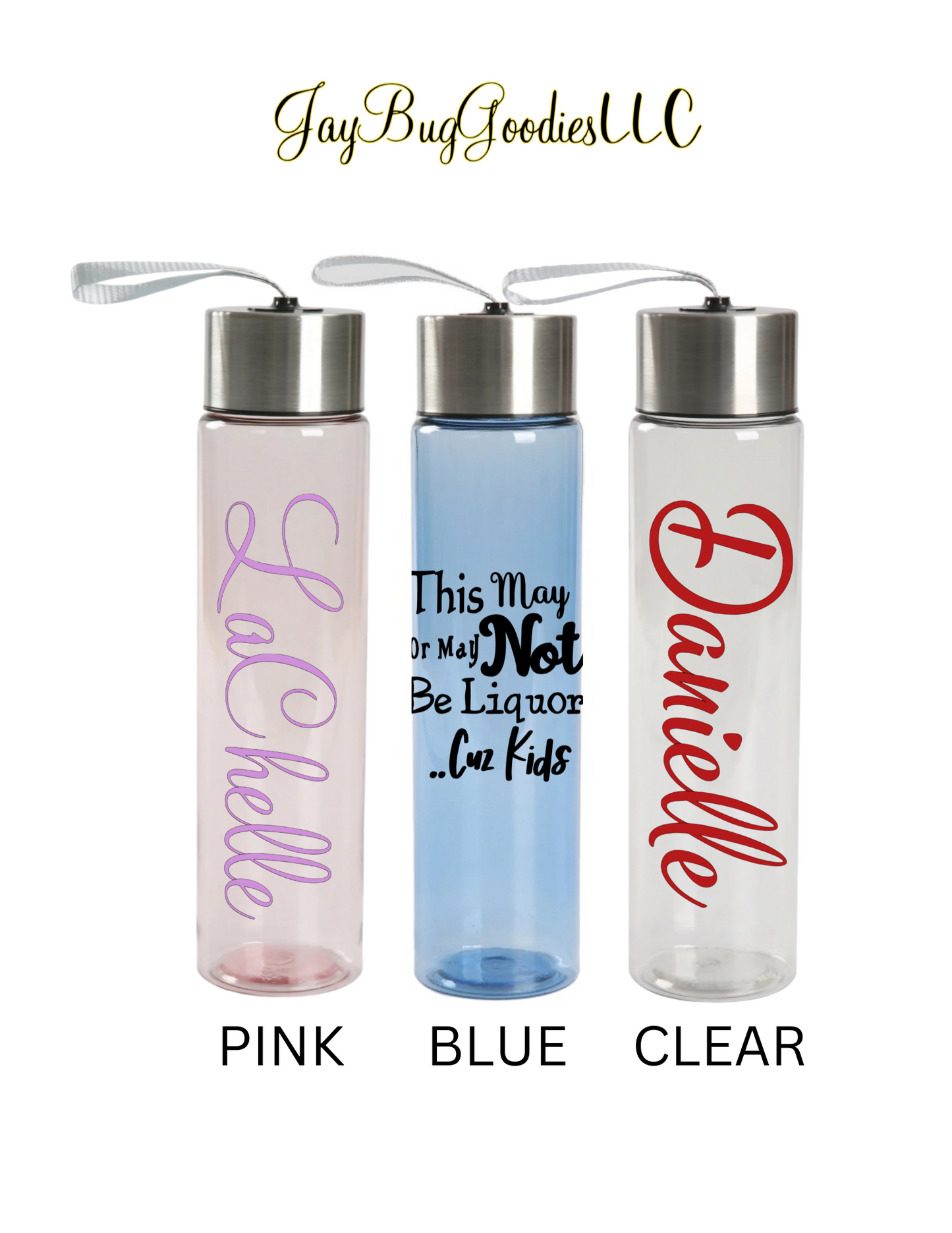 18 Ounce Customized Reusable Plastic Water Bottle, Stainless Steel top, with Wrist Strap, Cold cup, Personalized, Gift, Water Bottle.
